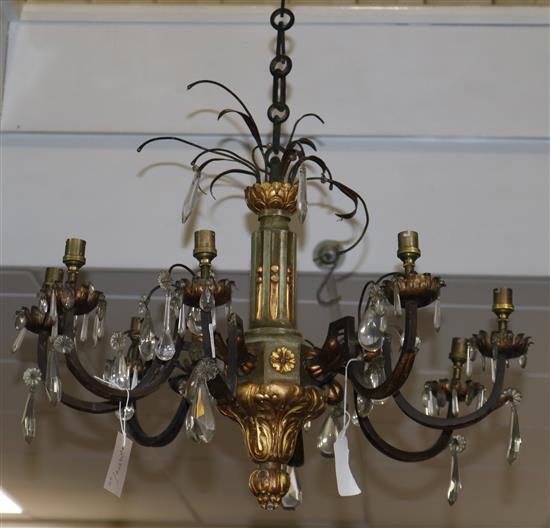 An eight-branch decorative electrolier with crystal drops